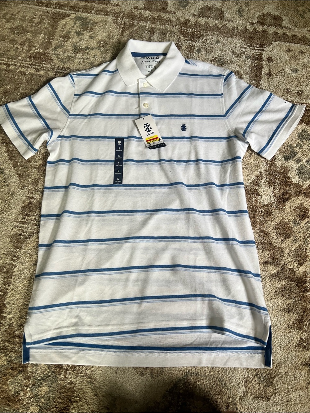 Izod White Polo with Light Blue Horizontal Stripes
